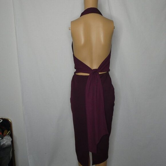 ASOS Halter Midi Dress Tie Open Back Burgundy 6 - Picture 6 of 8